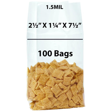 Gusseted Polypropylene Bags 1.5 Mil 2.5X1.25X7.5 inches 100 Bags